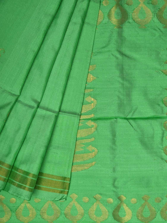 Light Green Uppada Silk Handloom Saree with Karpur Pallu Design - Global Threads | Swadesiicart