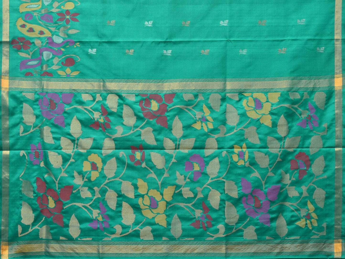 Light Green Uppada Silk Handloom Saree with Peacocks Border and Floral Pallu Design - Global Threads | Swadesiicart
