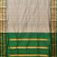 Light Grey and Green Narayanpet Silk Handloom Saree with Checks Design No Blouse - Global Threads | Swadesiicart