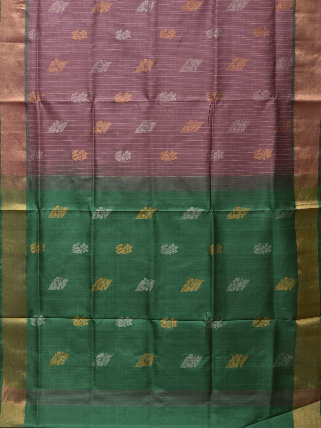 Light Grey and Light Green Uppada Silk Handloom Saree with Body Buta and Checks Design - Global Threads | Swadesiicart