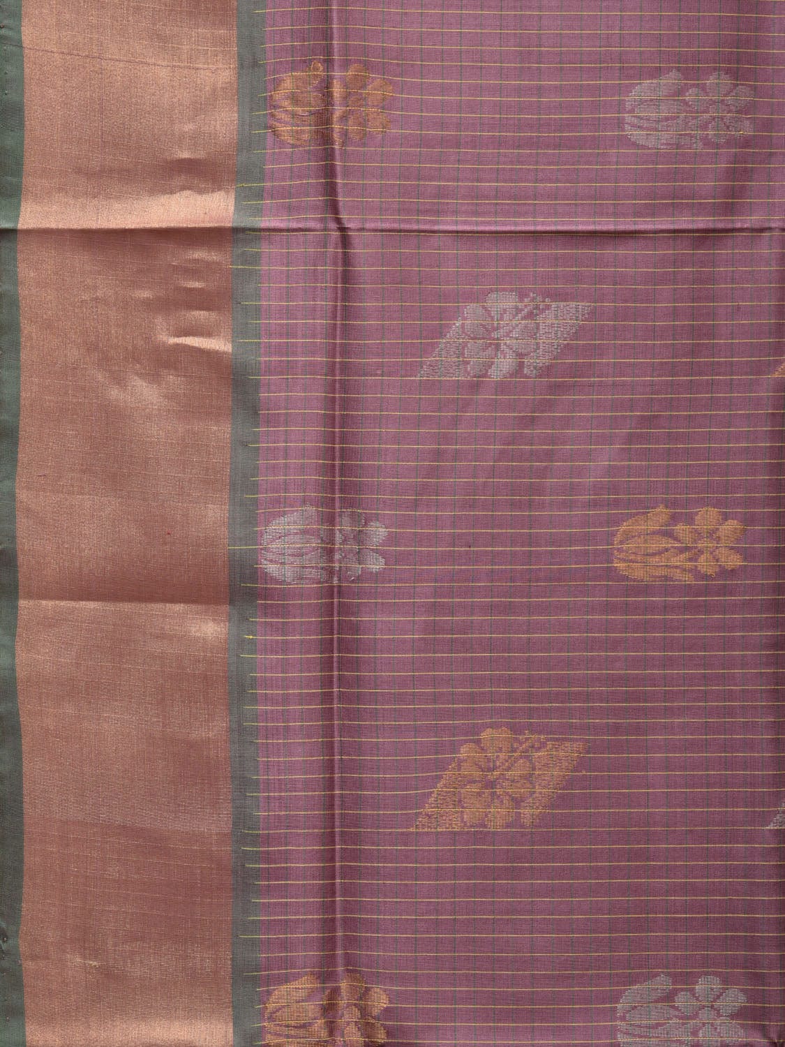 Light Grey and Light Green Uppada Silk Handloom Saree with Body Buta and Checks Design - Global Threads | Swadesiicart