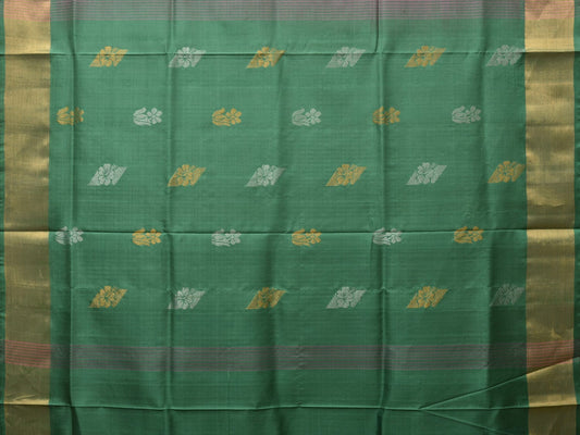 Light Grey and Light Green Uppada Silk Handloom Saree with Body Buta and Checks Design - Global Threads | Swadesiicart