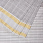 Light Grey Bamboo Cotton Saree with Big Checks and Doby Border Design - Global Threads | Swadesiicart