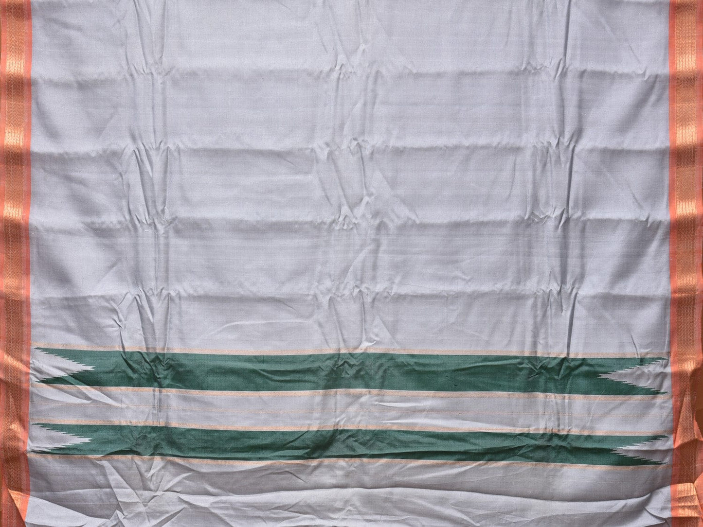 Light Grey Gadwal Silk Handloom Plain Saree with Strips Pallu Design - Global Threads | Swadesiicart