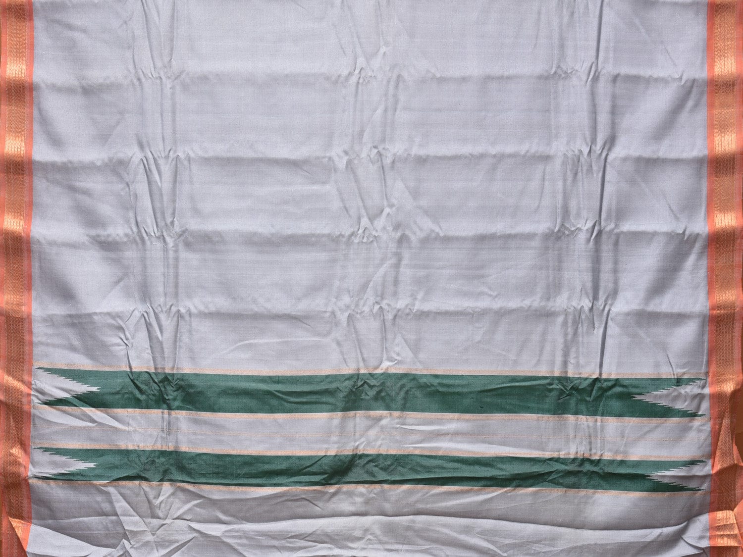 Light Grey Gadwal Silk Handloom Plain Saree with Strips Pallu Design - Global Threads | Swadesiicart