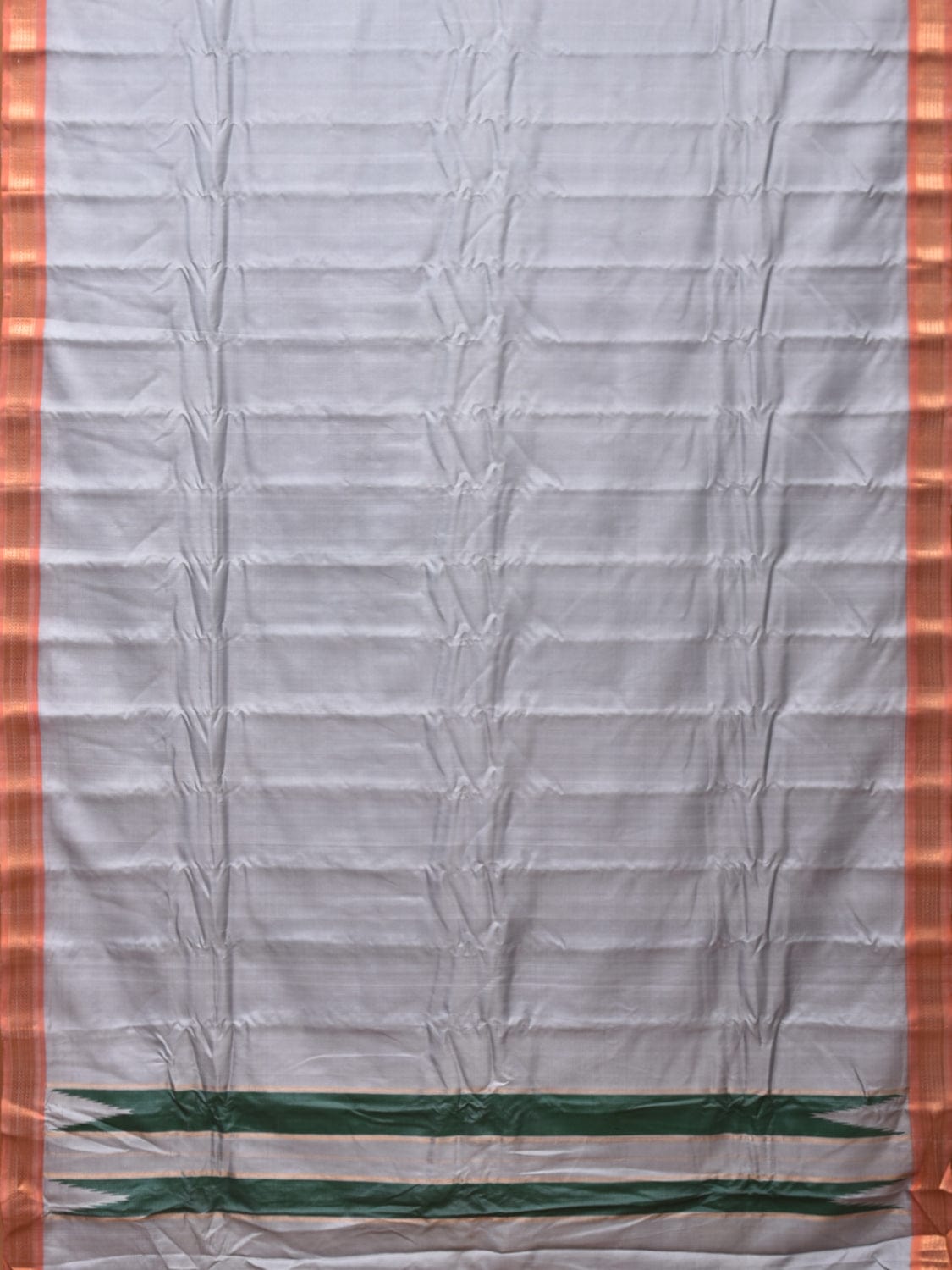 Light Grey Gadwal Silk Handloom Plain Saree with Strips Pallu Design - Global Threads | Swadesiicart