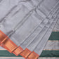 Light Grey Gadwal Silk Handloom Plain Saree with Strips Pallu Design - Global Threads | Swadesiicart