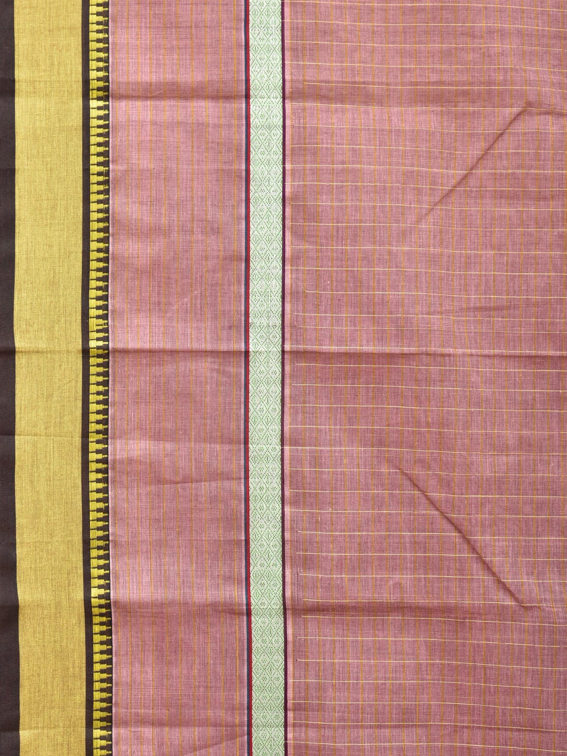Light Mauve Narayanpet Cotton Handloom Saree with Checks and Big Border Design No Blouse - Global Threads | Swadesiicart