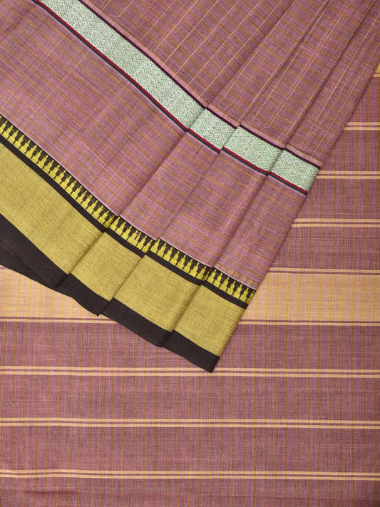 Light Mauve Narayanpet Cotton Handloom Saree with Checks and Big Border Design No Blouse - Global Threads | Swadesiicart