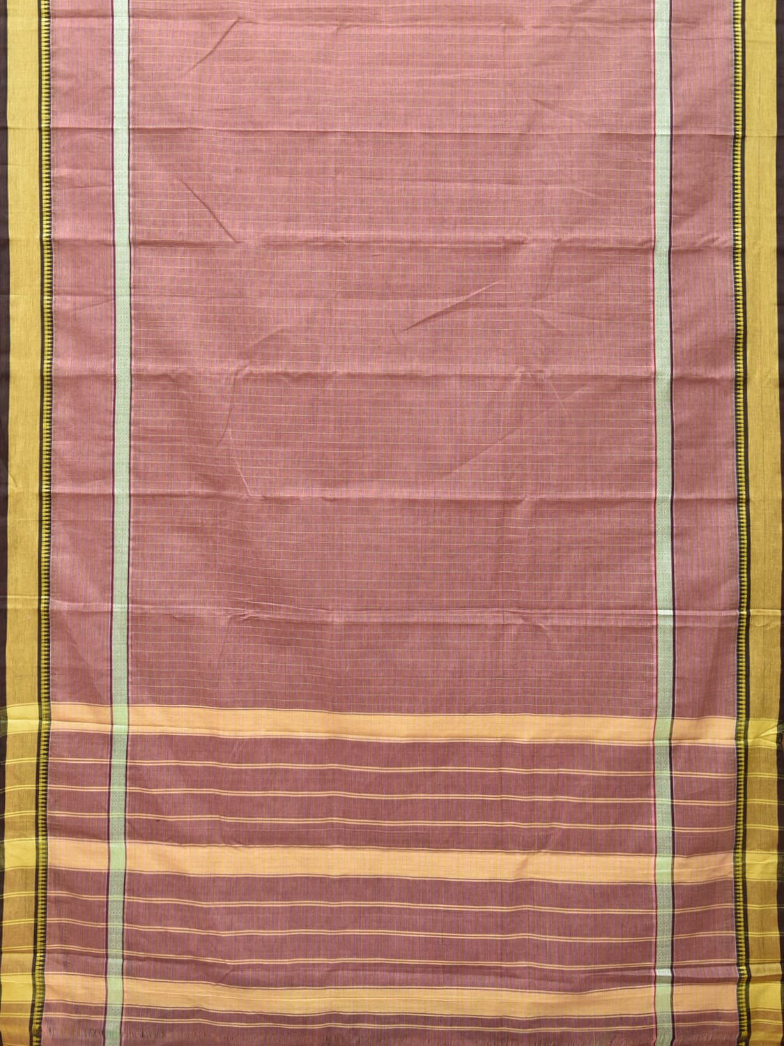 Light Mauve Narayanpet Cotton Handloom Saree with Checks and Big Border Design No Blouse - Global Threads | Swadesiicart