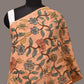 Light Orange Kalamkari Hand Painted Sico Stole with Floral Design - Global Threads | Swadesiicart