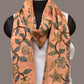 Light Orange Kalamkari Hand Painted Sico Stole with Floral Design - Global Threads | Swadesiicart