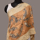 Light Orange Kalamkari Hand Painted Tussar Handloom Stole with Birds, Fishes and Embroidery Design - Global Threads | Swadesiicart