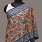 Light Peach and Blue Kalamkari Hand Painted Tussar Handloom Stole with Floral and Embroidery Design - Global Threads | Swadesiicart