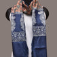 Light Peach and Blue Kalamkari Hand Painted Tussar Handloom Stole with Floral and Embroidery Design - Global Threads | Swadesiicart