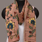 Light Peach Kalamkari Hand Painted Sico Stole with Floral Design - Global Threads | Swadesiicart