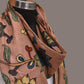 Light Peach Kalamkari Hand Painted Sico Stole with Floral Design - Global Threads | Swadesiicart