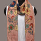 Light Peach Kalamkari Hand Painted Sico Stole with Floral Design - Global Threads | Swadesiicart