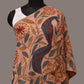 Light Peach Kalamkari Hand Painted Woolen Handloom Stole with Floral and Peacocks Design - Global Threads | Swadesiicart