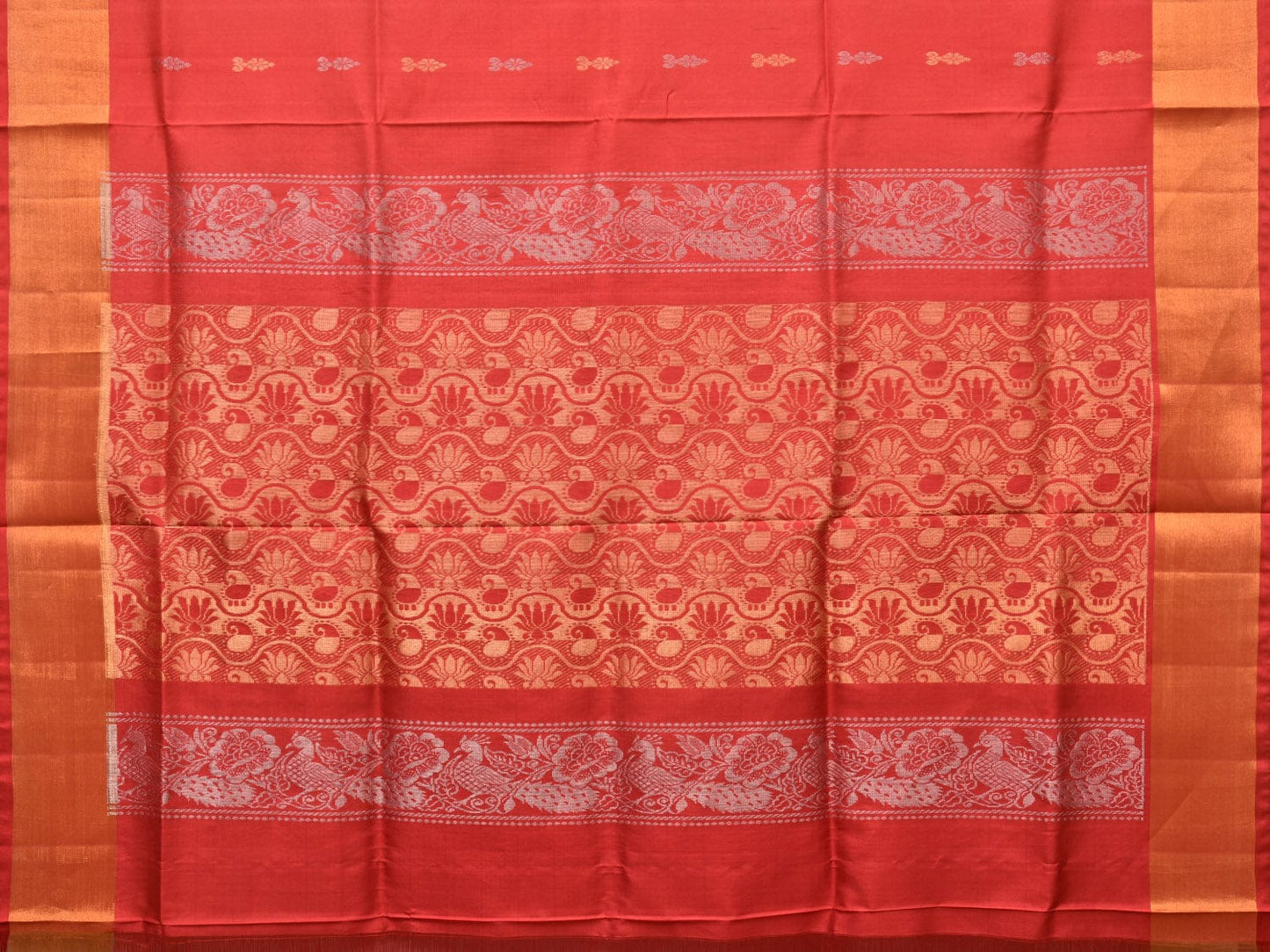 Light Pink and Red Uppada Silk Handloom Saree with Buta and Pallu Design - Global Threads | Swadesiicart