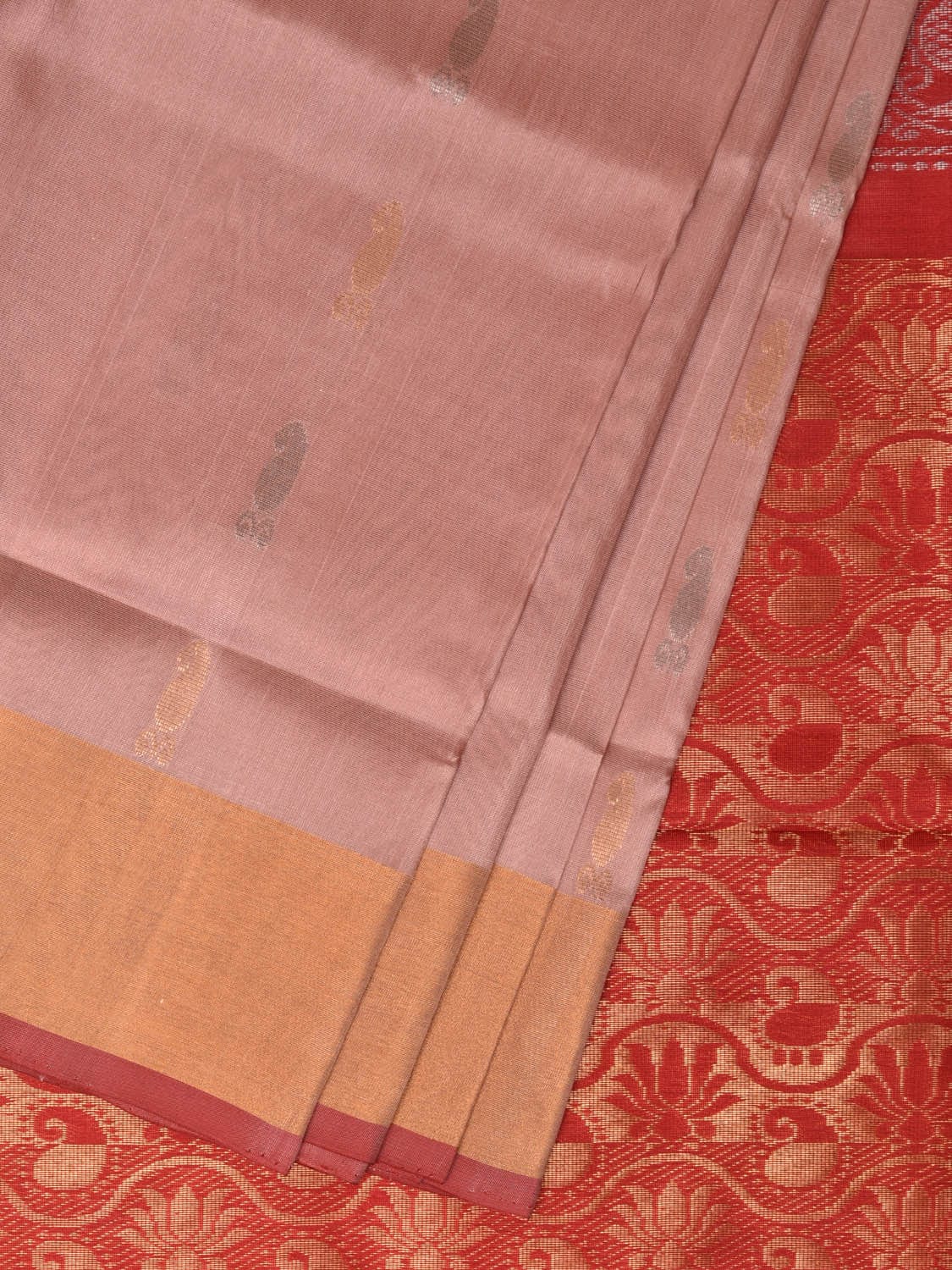 Light Pink and Red Uppada Silk Handloom Saree with Buta and Pallu Design - Global Threads | Swadesiicart