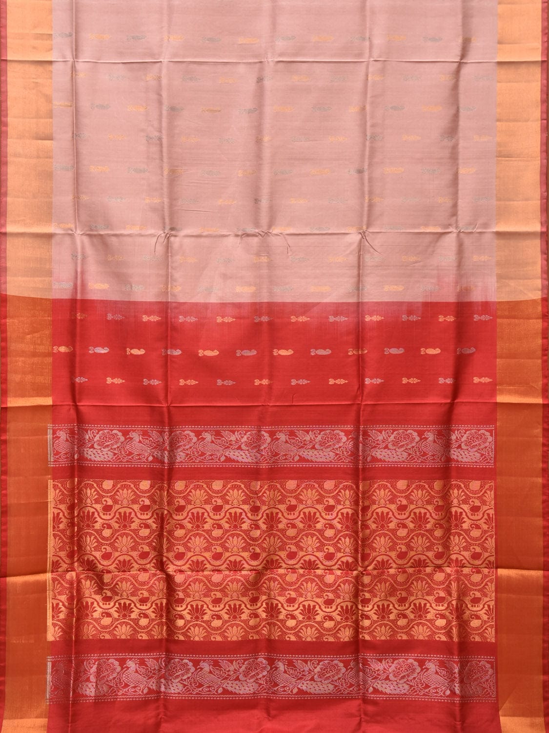 Light Pink and Red Uppada Silk Handloom Saree with Buta and Pallu Design - Global Threads | Swadesiicart