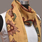 Light Yellow Kalamkari Hand Painted Cotton Stole with Floral Design - Global Threads | Swadesiicart
