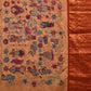 Light Yellow Kalamkari Hand Painted Kanchipuram Silk Handloom Saree with Dashavatar Design - Global Threads | Swadesiicart
