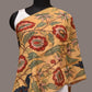 Light Yellow Kalamkari Hand Painted Sico Stole with Floral and Peacocks Design - Global Threads | Swadesiicart