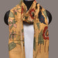 Light Yellow Kalamkari Hand Painted Sico Stole with Floral and Peacocks Design - Global Threads | Swadesiicart