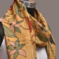 Light Yellow Kalamkari Hand Painted Sico Stole with Floral and Peacocks Design - Global Threads | Swadesiicart