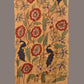 Light Yellow Kalamkari Hand Painted Sico Stole with Floral and Peacocks Design - Global Threads | Swadesiicart