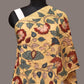 Light Yellow Kalamkari Hand Painted Sico Stole with Floral Design - Global Threads | Swadesiicart