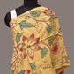 Light Yellow Kalamkari Hand Painted Sico Stole with Floral Design - Global Threads | Swadesiicart