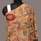 Light Yellow Kalamkari Hand Painted Sico Stole with Floral Design - Global Threads | Swadesiicart