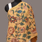Light Yellow Kalamkari Hand Painted Sico Stole with Floral Design - Global Threads | Swadesiicart