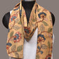 Light Yellow Kalamkari Hand Painted Sico Stole with Lotus Flowers Design - Global Threads | Swadesiicart