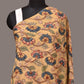 Light Yellow Kalamkari Hand Painted Sico Stole with Lotus Flowers Design - Global Threads | Swadesiicart