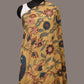 Light Yellow Kalamkari Hand Painted Silk Handloom Dupatta with Floral and Peacocks Design - Global Threads | Swadesiicart