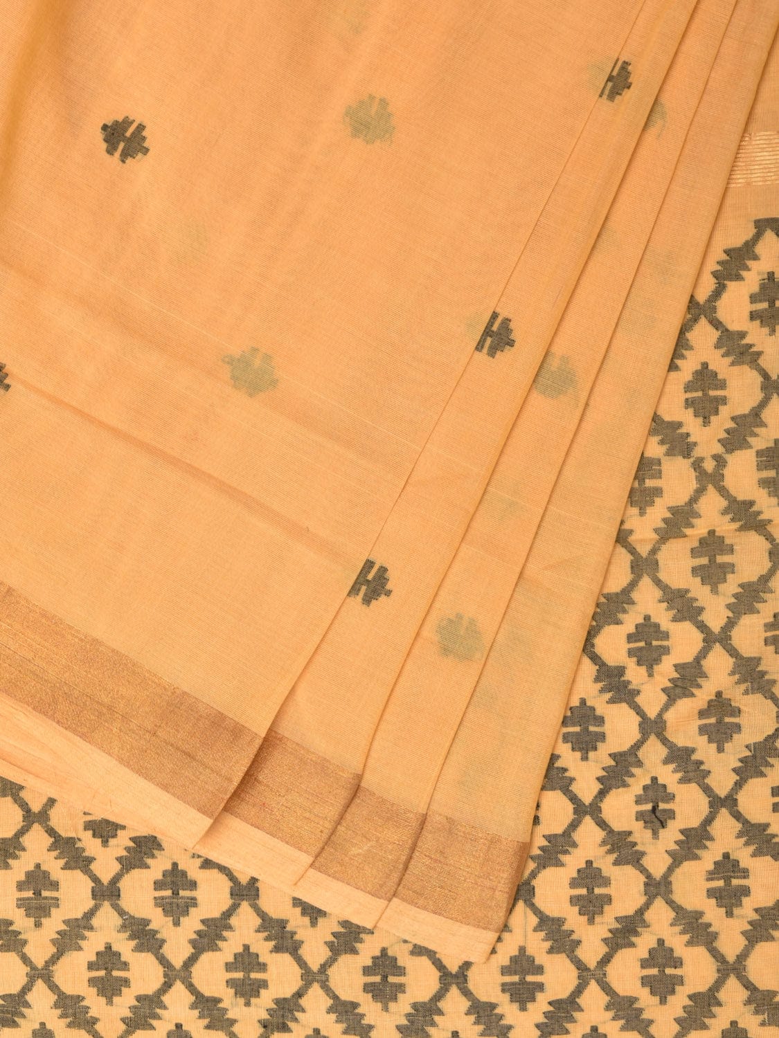 Light Yellow Uppada Cotton Handloom Saree with Jamdani Pallu Design - Global Threads | Swadesiicart