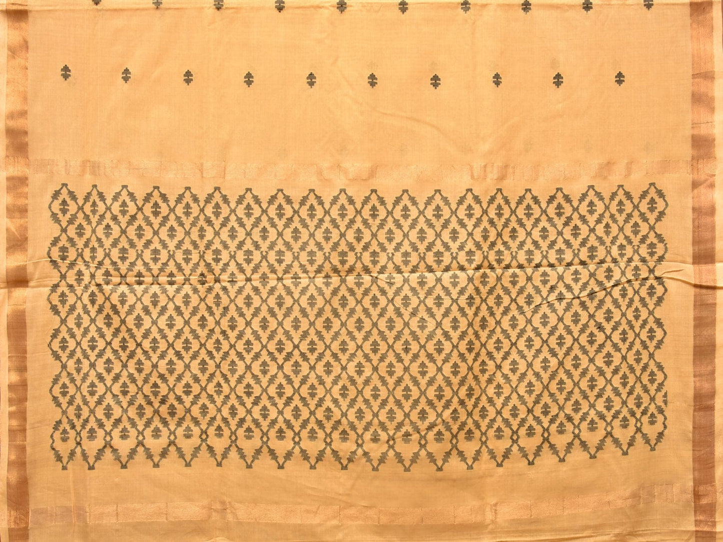 Light Yellow Uppada Cotton Handloom Saree with Jamdani Pallu Design - Global Threads | Swadesiicart