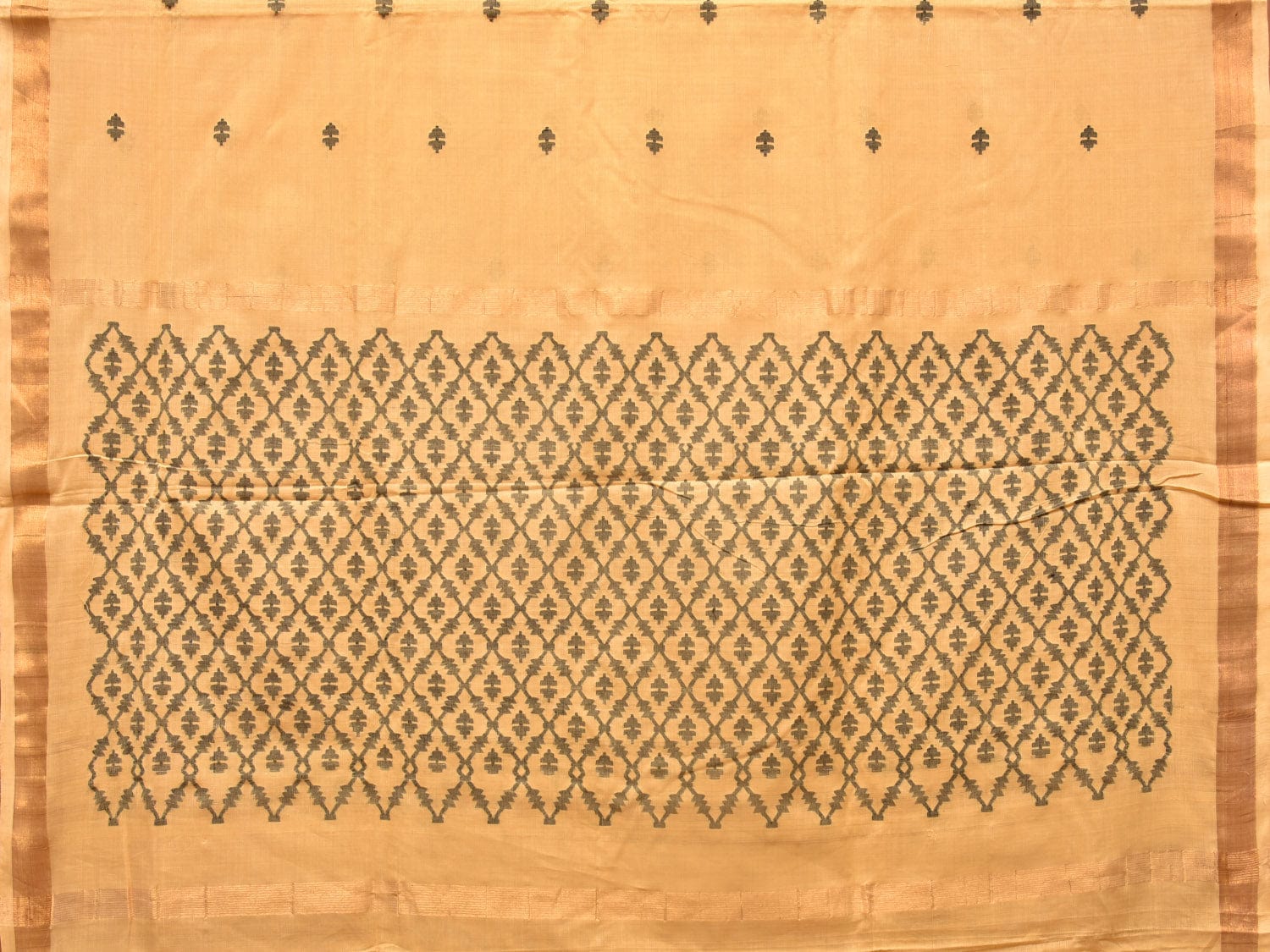 Light Yellow Uppada Cotton Handloom Saree with Jamdani Pallu Design - Global Threads | Swadesiicart