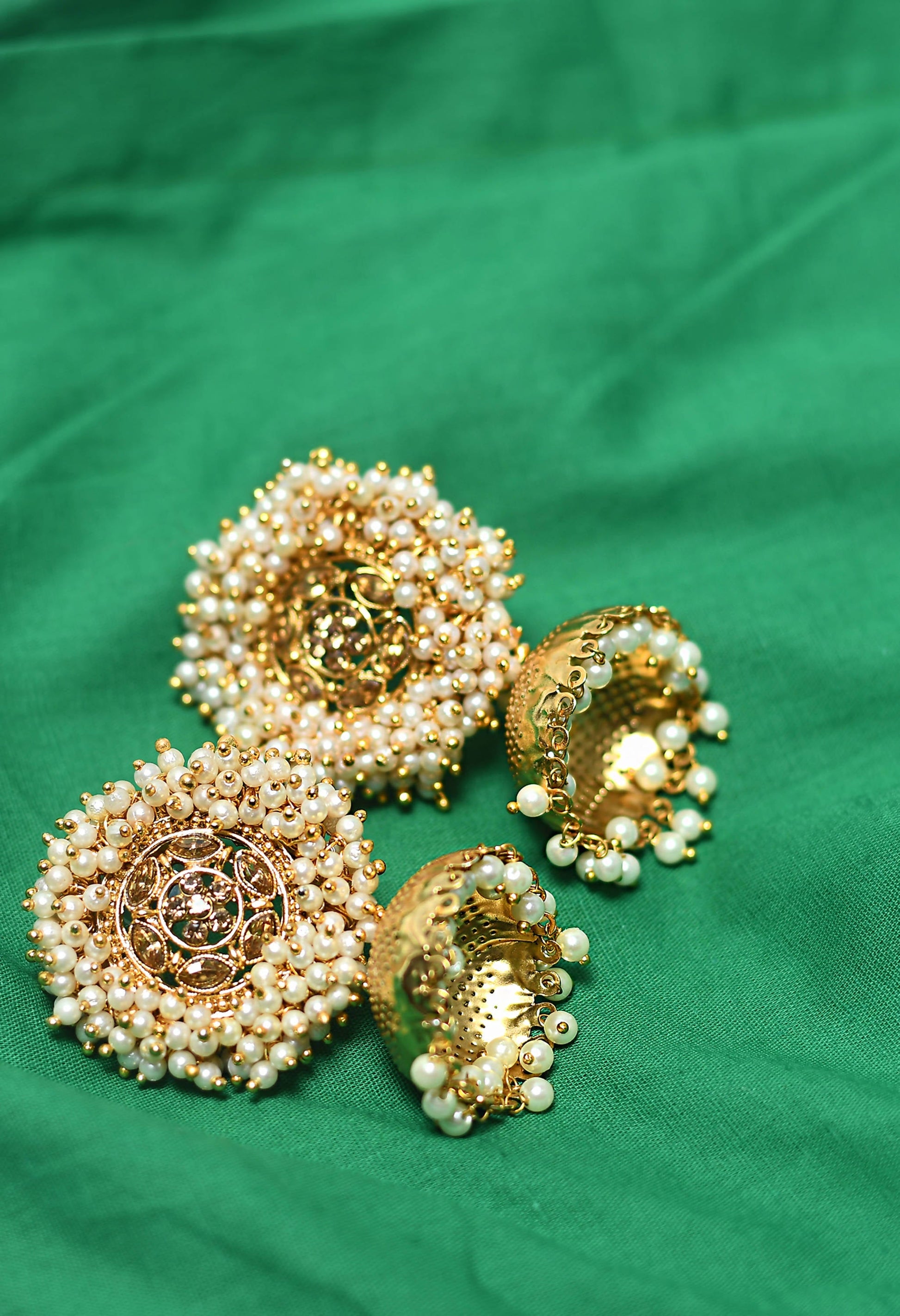 Mominos Fashion Johar Kamal Gold-Polished & Bead Party Wear Jhumka - Swadesiicart