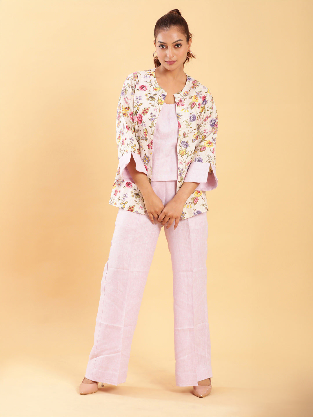 BohoJazz Lilac Co-ords with Floral Jacket - Swadesiicart