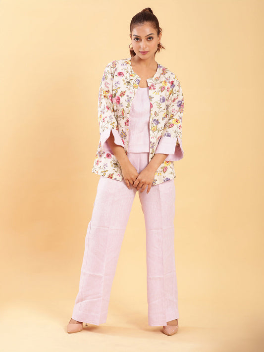 BohoJazz Lilac Co-ords with Floral Jacket - Swadesiicart