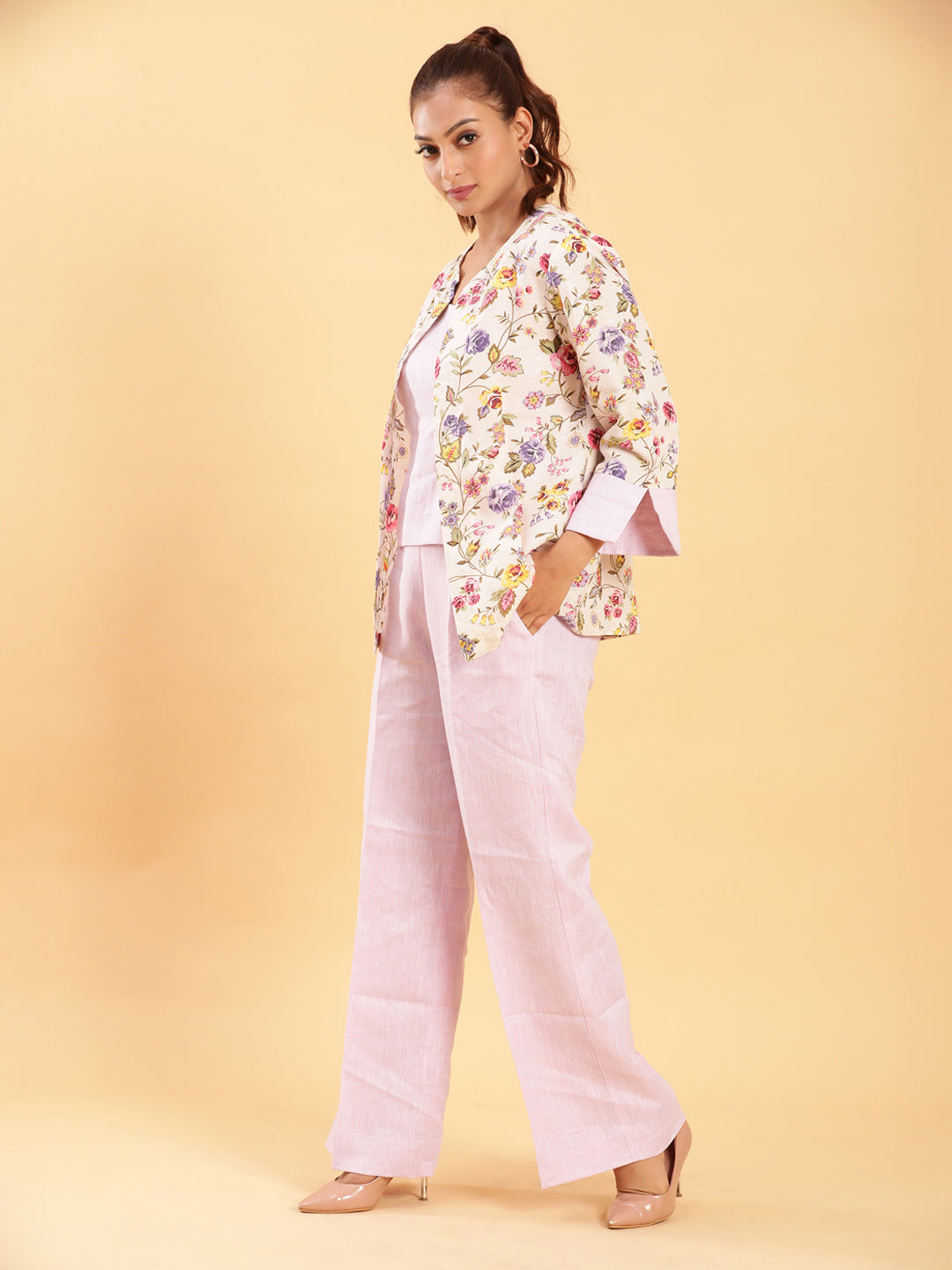 BohoJazz Lilac Co-ords with Floral Jacket - Swadesiicart