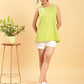 BohoJazz Lime Green Top with Motif and White Shorts Co-ord Set - Swadesiicart