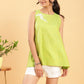 BohoJazz Lime Green Top with Motif and White Shorts Co-ord Set - Swadesiicart
