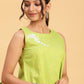 BohoJazz Lime Green Top with Motif and White Shorts Co-ord Set - Swadesiicart