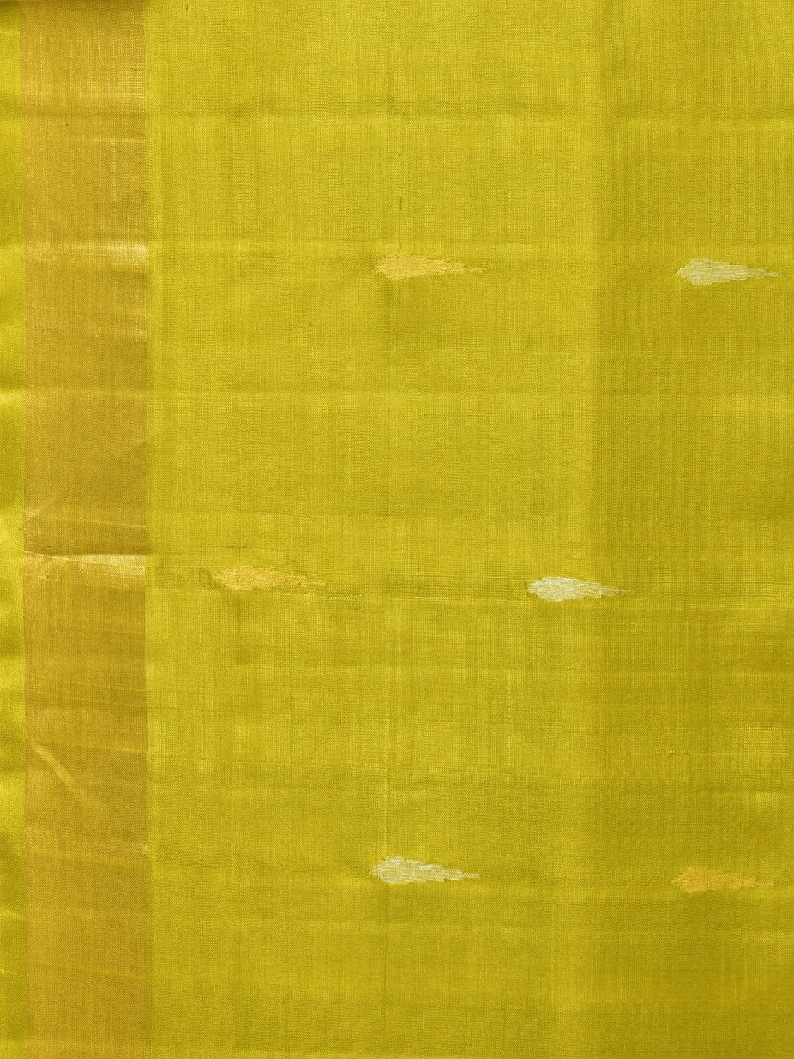 Lime Green Uppada Silk Handloom Saree with Floral Pallu Design - Global Threads | Swadesiicart